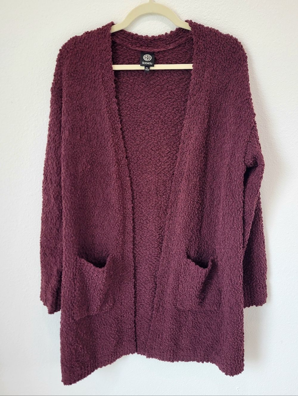 Bobeau Popcorn Knit Long Open Front Sweater XL Burgundy Cozy